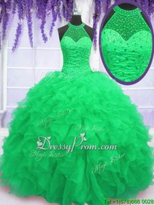 Shining Floor Length Ball Gowns Sleeveless Spring Green 15 Quinceanera Dress Lace Up