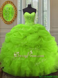 Super Sweetheart Sleeveless Organza Ball Gown Prom Dress Beading and Ruffles and Pick Ups Lace Up