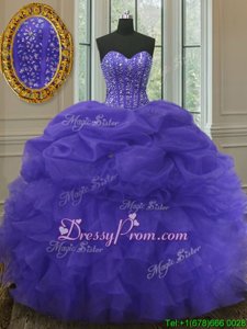 Sweetheart Sleeveless Organza Quinceanera Dress Beading and Ruffles and Pick Ups Lace Up