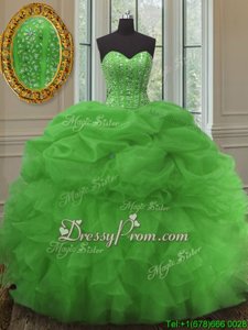 Captivating Green Sleeveless Floor Length Beading and Ruffles and Pick Ups Lace Up Quinceanera Dress