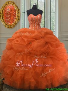 Sweetheart Sleeveless Lace Up Ball Gown Prom Dress Orange Red Organza