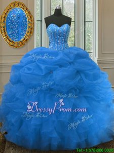 Inexpensive Blue Quinceanera Dress Military Ball and Sweet 16 and Quinceanera and For withBeading and Ruffles and Pick Ups Sweetheart Sleeveless Lace Up