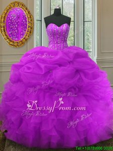 Elegant Sleeveless Lace Up Floor Length Beading and Ruffles and Pick Ups Ball Gown Prom Dress