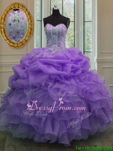Classical Lavender Lace Up Quinceanera Gowns Beading and Pick Ups Sleeveless Floor Length