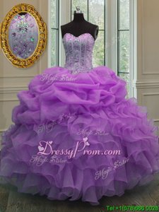 Glorious Spring and Summer and Fall and Winter Organza Sleeveless Floor Length Quinceanera Dresses andBeading and Pick Ups