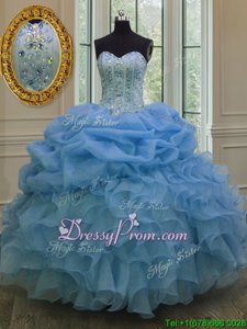 Custom Designed Sweetheart Sleeveless Organza Vestidos de Quinceanera Beading and Pick Ups Lace Up