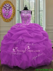 Deluxe Spring and Summer and Fall and Winter Organza Sleeveless Floor Length Sweet 16 Dresses andBeading and Pick Ups