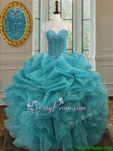 Exquisite Floor Length Ball Gowns Sleeveless Aqua Blue 15th Birthday Dress Lace Up