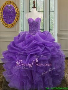 Discount Lavender Sweetheart Lace Up Beading and Ruffles Quinceanera Dress Sleeveless