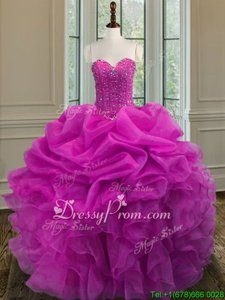 Vintage Sweetheart Sleeveless Organza Quinceanera Dress Beading and Ruffles Lace Up