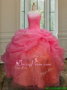Simple Floor Length Watermelon Red Quinceanera Dress Strapless Sleeveless Lace Up