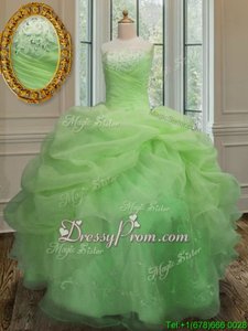 Admirable Yellow Green Lace Up Sweet 16 Quinceanera Dress Embroidery and Pick Ups Sleeveless Floor Length