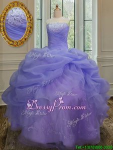 Customized Floor Length Lace Up Sweet 16 Dresses Lavender and In forMilitary Ball and Sweet 16 and Quinceanera withEmbroidery and Pick Ups