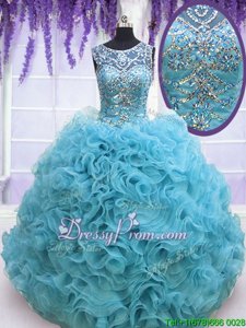 Baby Blue Sleeveless Beading and Ruffles Sweet 16 Quinceanera Dress