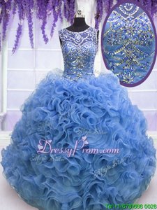 Lovely Baby Blue Scoop Neckline Beading and Ruffles Quinceanera Dresses Sleeveless Lace Up