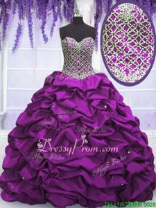 Enchanting Ball Gowns 15 Quinceanera Dress Fuchsia Sweetheart Taffeta Sleeveless Floor Length Lace Up