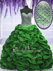 Low Price Floor Length Spring Green Sweet 16 Quinceanera Dress Taffeta Sleeveless Spring and Summer and Fall and Winter Beading and Sequins and Pick Ups