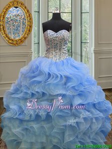 Free and Easy Sweetheart Sleeveless Lace Up 15 Quinceanera Dress Blue Organza