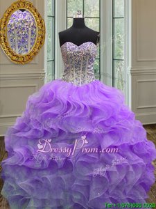 Colorful Lavender Sleeveless Floor Length Beading and Ruffles Lace Up Quinceanera Dresses