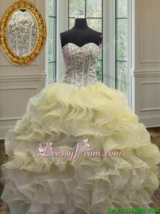 Edgy Light Yellow Lace Up Sweet 16 Dresses Beading and Ruffles Sleeveless Floor Length