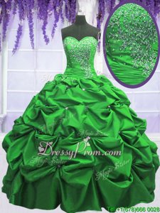 Romantic Sleeveless Taffeta Floor Length Lace Up Vestidos de Quinceanera inSpring Green forSpring and Summer and Fall and Winter withBeading and Appliques and Pick Ups