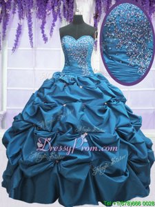 Great Teal Sleeveless Beading and Appliques and Pick Ups Floor Length Quince Ball Gowns