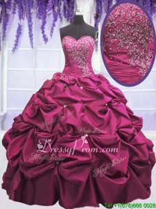 Elegant Fuchsia Lace Up Sweetheart Beading and Appliques and Pick Ups Vestidos de Quinceanera Taffeta Sleeveless