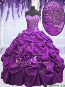 Fantastic Sweetheart Sleeveless Taffeta Quinceanera Gowns Appliques and Pick Ups Lace Up