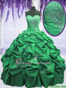 Super Green Sweetheart Lace Up Beading and Pick Ups Vestidos de Quinceanera Sleeveless