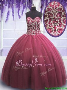 Shining Pink Lace Up Quince Ball Gowns Beading and Appliques Sleeveless Floor Length
