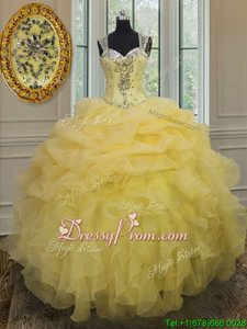 Beautiful Light Yellow Straps Neckline Beading and Ruffles Quinceanera Dresses Sleeveless Zipper