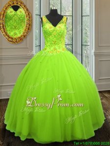 Inexpensive Floor Length Ball Gowns Sleeveless Spring Green 15th Birthday Dress Zipper