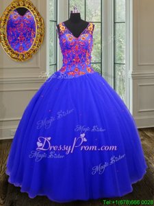Pretty Beading and Sequins Quince Ball Gowns Royal Blue Zipper Sleeveless Floor Length