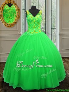 Elegant Green Sleeveless Tulle Zipper Sweet 16 Quinceanera Dress forMilitary Ball and Sweet 16 and Quinceanera