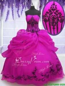 Pretty Floor Length Lace Up Quinceanera Gown Fuchsia and In forMilitary Ball and Sweet 16 and Quinceanera withEmbroidery and Pick Ups