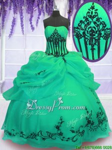 Traditional Embroidery Quinceanera Dress Green Lace Up Sleeveless Floor Length