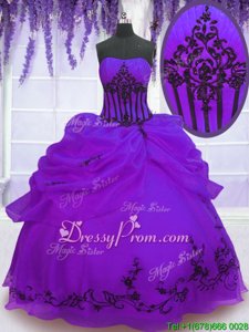 Decent Strapless Sleeveless Lace Up Ball Gown Prom Dress Purple Organza