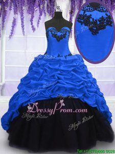 Captivating Royal Blue Sweet 16 Dress Military Ball and Sweet 16 and Quinceanera and For withAppliques and Pick Ups Sweetheart Sleeveless Sweep Train Lace Up