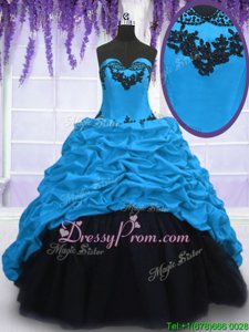 Exquisite Sweep Train Ball Gowns Quinceanera Gown Blue Sweetheart Taffeta Sleeveless With Train Lace Up