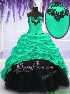 Fabulous With Train Black and Turquoise Sweet 16 Dress Sweetheart Sleeveless Sweep Train Lace Up