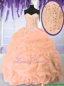 Lovely Orange Quinceanera Dress Military Ball and Sweet 16 and Quinceanera and For withBeading and Ruffles Sweetheart Sleeveless Lace Up