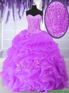 Vintage Lilac Sweetheart Lace Up Beading and Ruffles 15 Quinceanera Dress Sleeveless