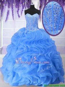 Suitable Floor Length Blue 15th Birthday Dress Sweetheart Sleeveless Lace Up