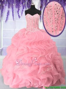 Nice Spring and Summer and Fall and Winter Organza Sleeveless Floor Length Quinceanera Gowns andBeading and Ruffles