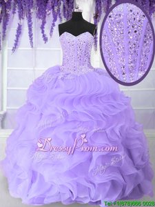 Latest Floor Length Ball Gowns Sleeveless Lavender Sweet 16 Quinceanera Dress Lace Up