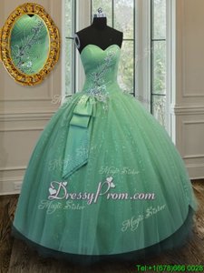 Green Sleeveless Tulle and Sequined Lace Up Sweet 16 Dresses forMilitary Ball and Sweet 16 and Quinceanera
