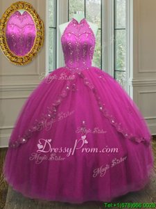 On Sale Sleeveless Lace Up Floor Length Beading and Appliques Quinceanera Dress