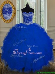 Free and Easy Royal Blue Sleeveless Beading and Ruffles Floor Length 15th Birthday Dress