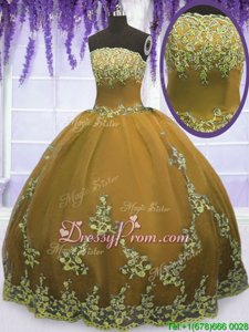 Fantastic Strapless Sleeveless Tulle Sweet 16 Quinceanera Dress Appliques Zipper