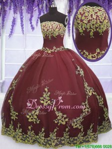 Amazing Strapless Sleeveless Zipper Sweet 16 Dress Burgundy Tulle